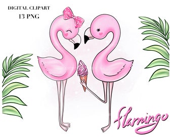 Clipart flamant rose, Clipart flamant mignon, Clipart oiseau tropical, Clipart flamant rose, Clipart de crème glacée, Imprimable, Petite utilisation commerciale