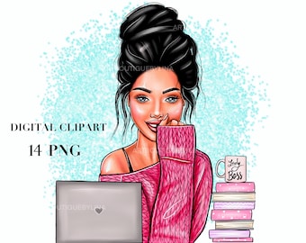 Lady Boss Fashion Clipart: Planner Girl Stickers (Digital Download)