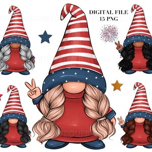 4 juillet Gnomes Png Clipart pour un usage commercial, Clipart Gnomes, fête de l'indépendance des gnomes patriotiques, sublimation Png des gnomes des États-Unis