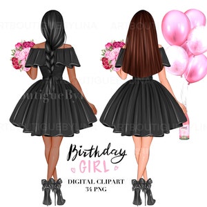 Clipart anniversaire, clipart fille anniversaire, planificateur des cliparts, des cliparts de ballons, fille PNG, des cliparts mode, le meilleur jour des cliparts, clipart bricolage