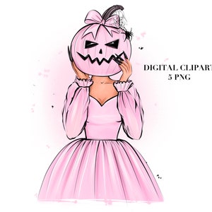 Halloween Witch Clipart, Pink Halloween PNG, Halloween fashion clipart, Halloween clip art, Fall clipart, Pink Pumpkin clipart
