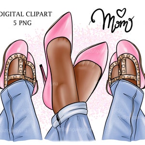 Glamorous Mom & Two Girls Clipart: Mother&#39;s Day Heels (5 PNG) ((Digital Download)