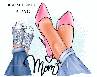 Mother Son Clipart: Glamorous Heels, Mom & Boy (Digital Download)