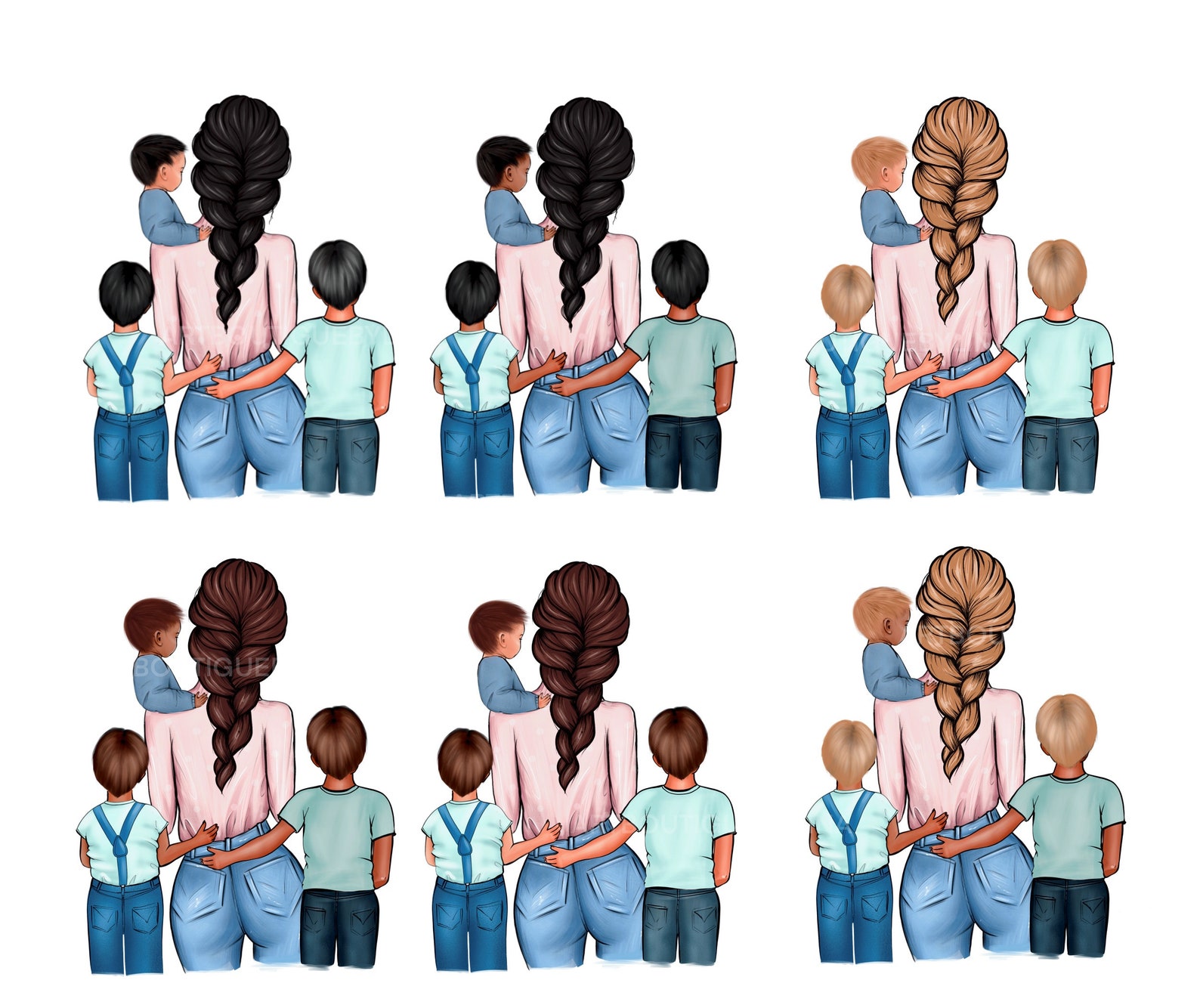 Mother With 3 Sons Mother Sons Clipart Mom Boys Clipart Mom - Etsy