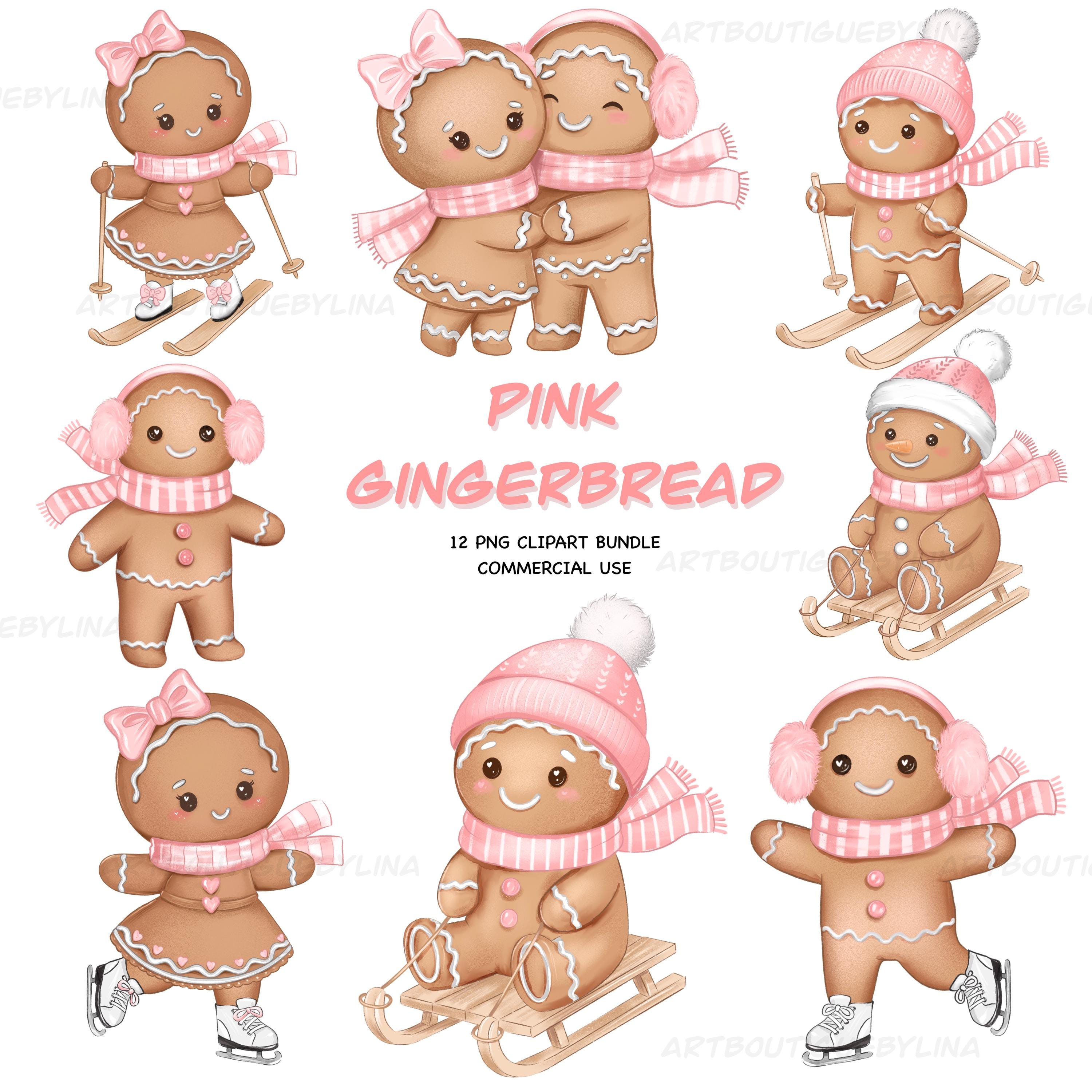 Pink Winter Gingerbread Set PNG, Digital Design | Commercial Use - Etsy