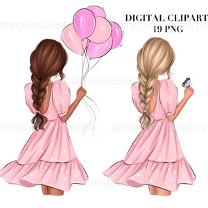 Geburtstag Clipart Mode-Illustration, Luftballons, Geburtstagsparty Clip Art, Mode Mädchen Feier Illustrationen, kommerzielle Nutzung