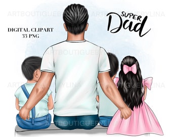 Clipart del Día del Padre: Papá con hijos e hija (33 PNG descarga digital)