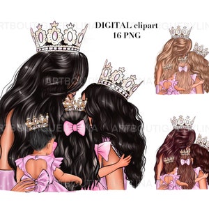 Imágenes prediseñadas de madre y tres hijas, imágenes prediseñadas de mamá y niñas, imágenes prediseñadas de mamá, imágenes prediseñadas de mamá, imágenes prediseñadas del Día de la Madre, princesa Clinart, princesa de la moda
