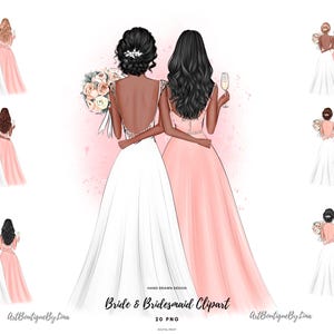 Ensemble de cliparts pour la mariée et les demoiselles d'honneur : fête de mariage, robes de mariée, oeuvres d'art pour demoiselles d'honneur, cadeaux personnalisés, projets DIY
