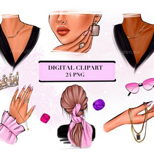 Glam Fashion Clipart: Jewelry & Hand Illustrations (24 PNG) (Digital Download)