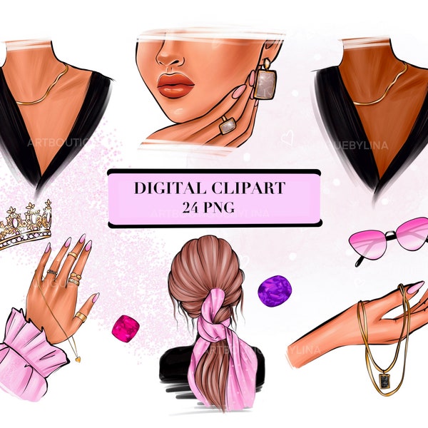 Fashion clipart, Luxury glam clipart, Jewelry clipart, Hand clipart, Digital download