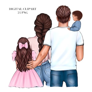 Father’s Day clipart, Father mother son and daughter clipart, Parents and kids PNG, Dad mom two kids clipart, Best family clipart
