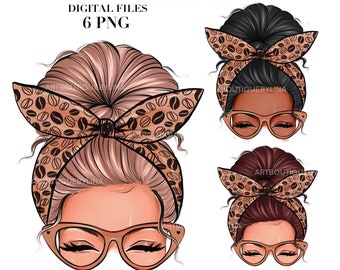 Amante de Café PNG: Garota com Coque Desarrumado, Design de Camiseta (Download Digital)