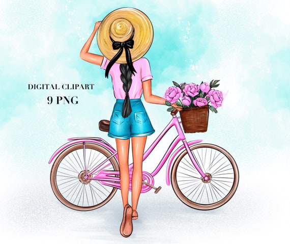 Bicycle Clipart, Girl Clipart, Fashion Girl, Summer Clipart, Bike Clipart,  Girl Illustration, Pink Girl Clipart - Etsy Finland
