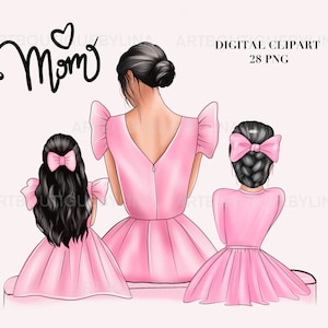 Mutter zwei Tochter Clipart, Mutter 2 Kinder Clipart, Mutter Clipart, Mama Clipart, Muttertag Clipart