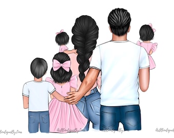 Family Clipart PNG, Parents and Four Children (digital Download