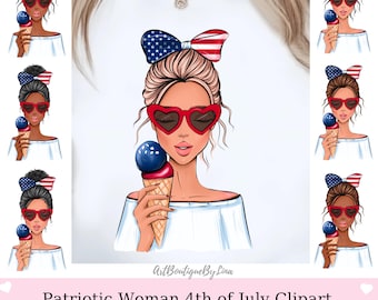 4th of July Girl PNG Bundle 9 Files Patriotic Woman Clipart Commercial Use