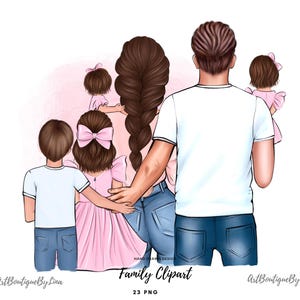 Vatertag, Vater, Mutter, drei Töchter und Sohn Clipart, Eltern und Kinder PNG, Papa Mutter vier Kinder Clipart, Beste Familie PNG