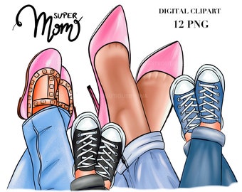 Mom son and daughter clipart, Mother son clipart, Mother daughter clipart, Mommy clipart, clipart Heels Long Legs, Mother’s Day clipart