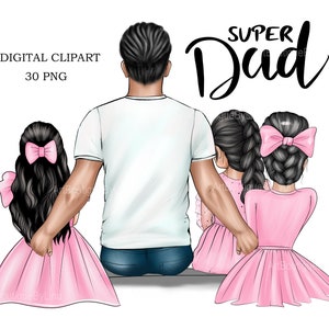 Father’s Day clipart, Father daughters clipart, Dad 3 girls clipart, Father clipart, Daddy clipart