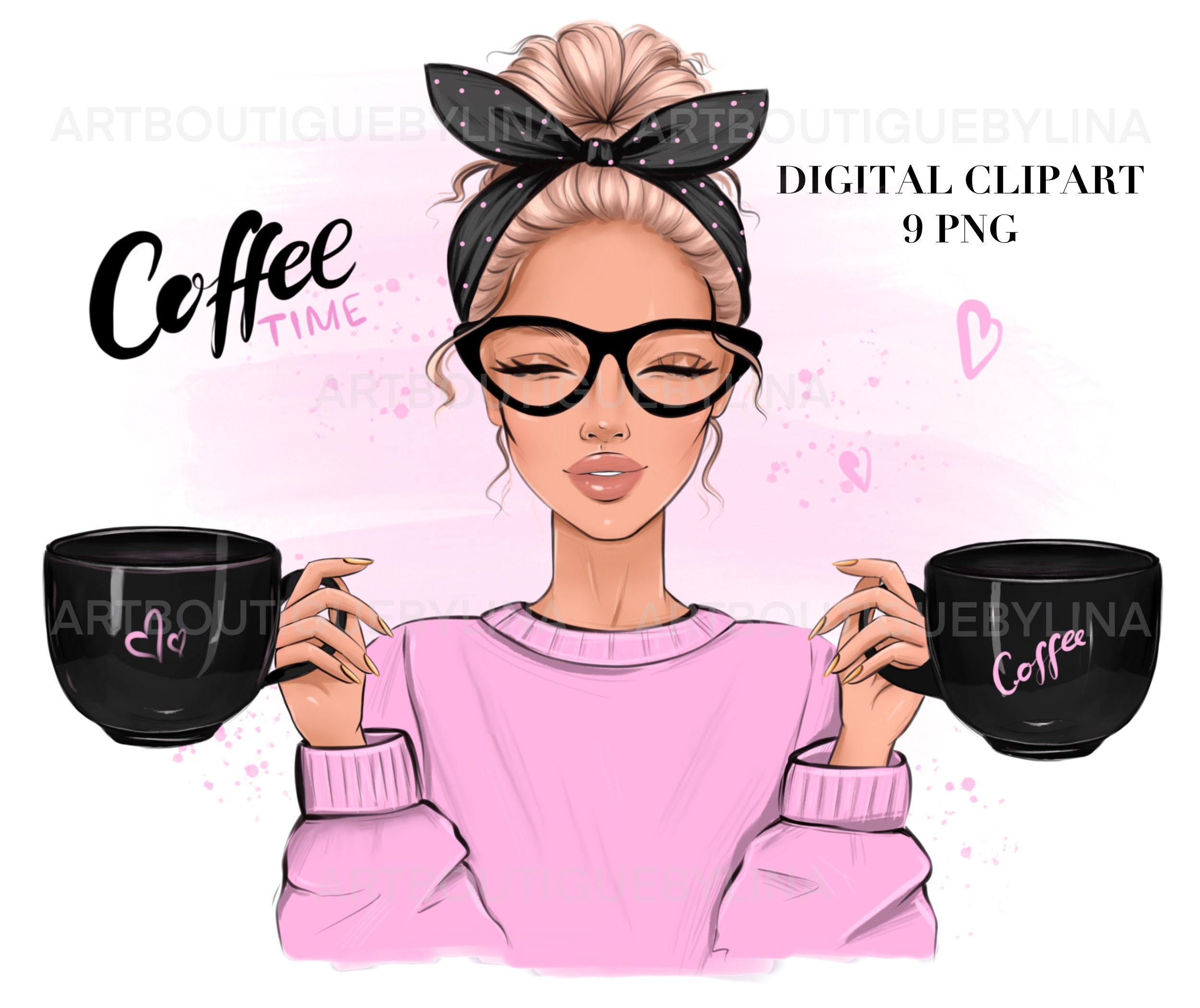 Woman Drinking Coffee Clipart
