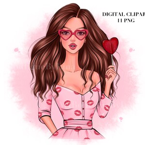 Valentijnsdag liefde mode meisje illustraties, Valentijnsdag DIY clipart, liefde png, mode meisje png, handgetekende illustratie, commercieel gebruik
