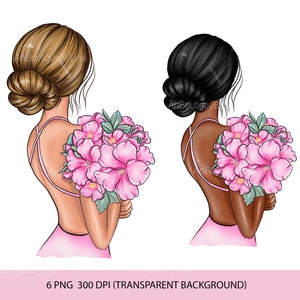 Spring Summer Clipart, Printable art, Girl with flowers, Fashion girl, Women's Day