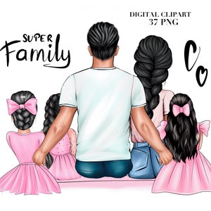 Dia dos Pais clipart, Família clipart, Pai mãe filha clipart, Pai mãe 3 meninas clipart, Pai clipart, Mãe clipart