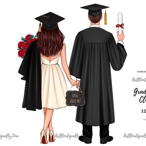 Clipart de casal de formatura, menino e menina se formando, capelo e beca, turma de 2025, formatura de formandos, ensino médio, faculdade PNG