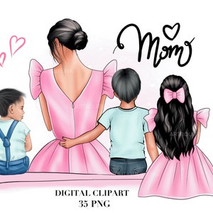 Mother two son and daughter clipart, mom 3 kids clipart, mom clipart, mommy clipart, Mother’s Day clipart