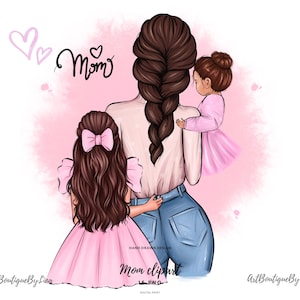 Clipart madre due figlie, clipart mamma 2 bambini, figlia neonata, clipart mamma, clipart mamma, clipart festa della mamma