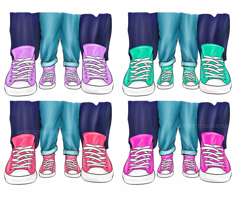 Puede incluir: Cuatro pares de zapatillas de deporte en diferentes colores, incluyendo rosa, verde y azul. Las zapatillas son todas de ca&ntilde;a baja y tienen cordones blancos. Las zapatillas est&aacute;n dispuestas en dos filas de dos pares.