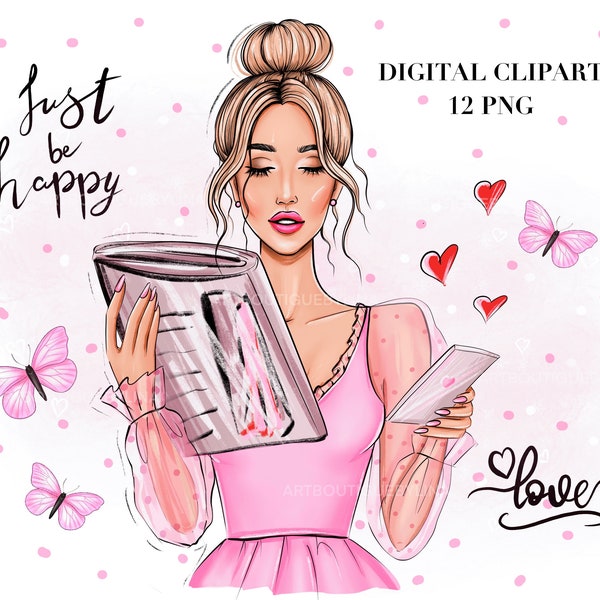 Girl reading, Digital Art, Fashion clipart, Fashion girl clipart, planner supplies Blogger clipart, Planner girl clipart, Digital PNG file,