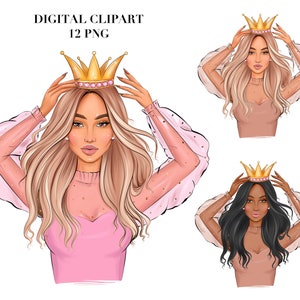 Koningin clipart, prinses clipart, mode-illustratie, meisje clipart, mode meisje, sublimatie ontwerp, commercieel gebruik