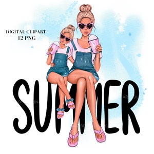 Mother daughter clipart, Summer clipart, Mom girl clipart, Mom clipart, Mommy clipart, Mother’s Day clipart