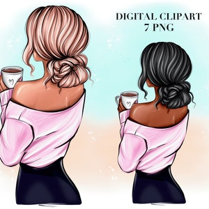 Fashion Girl Clipart: Coffee Lover, Planner Graphics (PNG Digital Download)