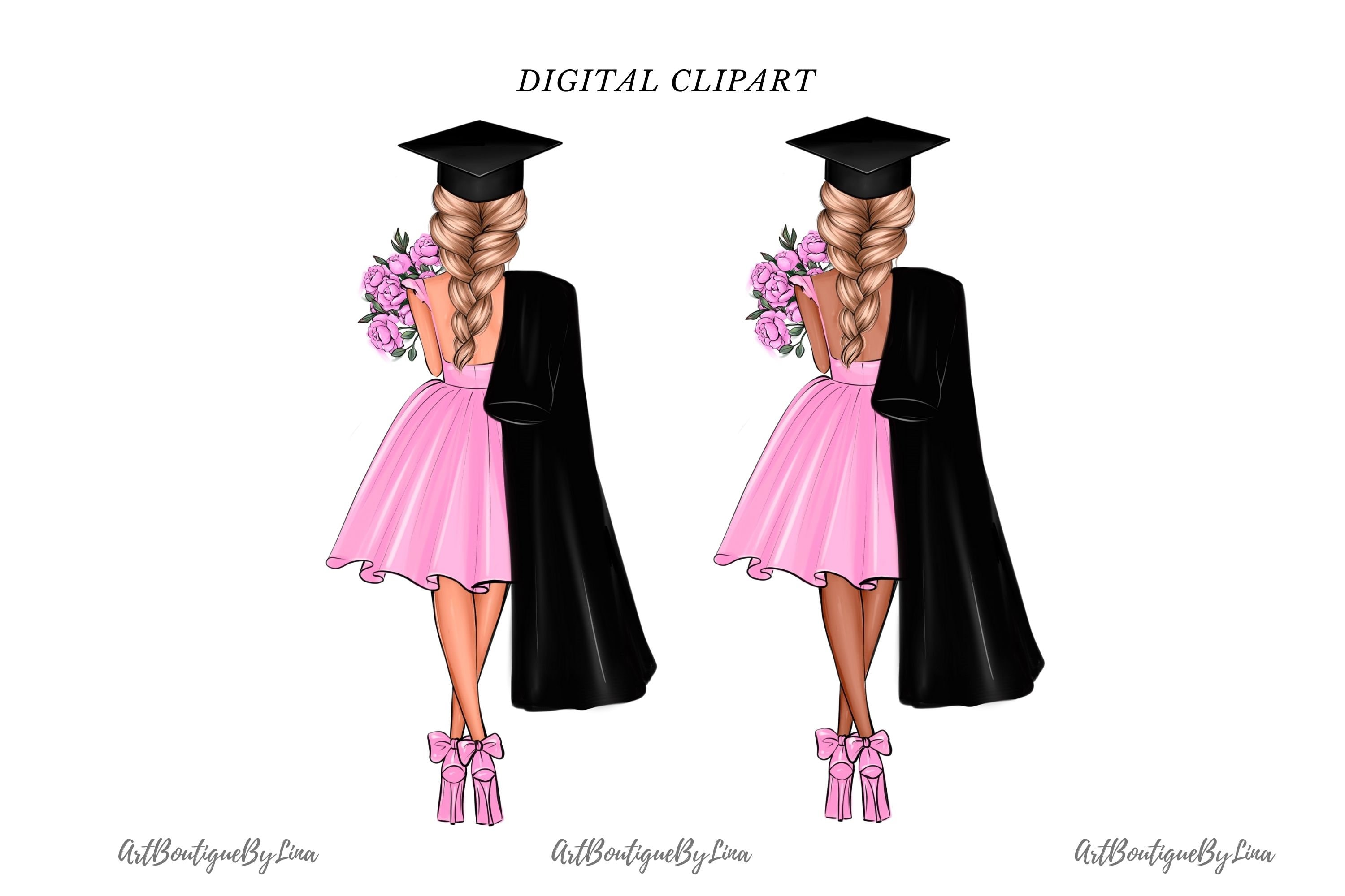Lady Graduate Vector Senior 2026 PNG | Pink Graduation Girl With Flowers Clipart - Etsy