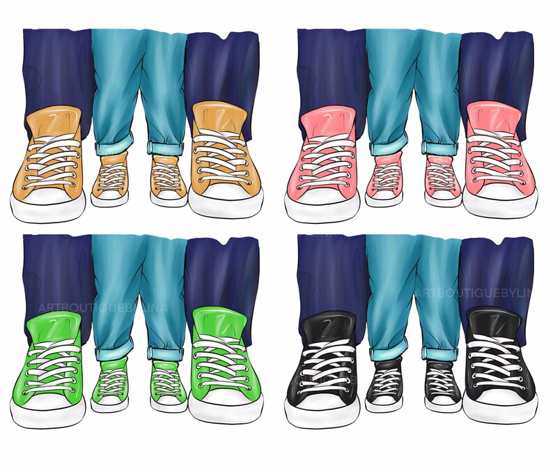 Puede incluir: Cuatro pares de zapatillas de deporte en diferentes colores, incluyendo amarillo, rosa, verde y negro. Cada par tiene un color diferente para los cordones y los zapatos est&aacute;n dispuestos en dos filas de dos pares.