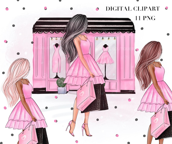 Pink Fashion Girl Clipart, Shopping Illustration (digital Download) - Etsy Pink Fashion Girl Clipart, Shopping Illustration (digital Download) - Etsy
