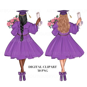 Graduierung Mädchen lila Kleid Clipart, Graduierung Clipart, Graduierungen Freunde, Diplom Clipart, kommerzielle Nutzung