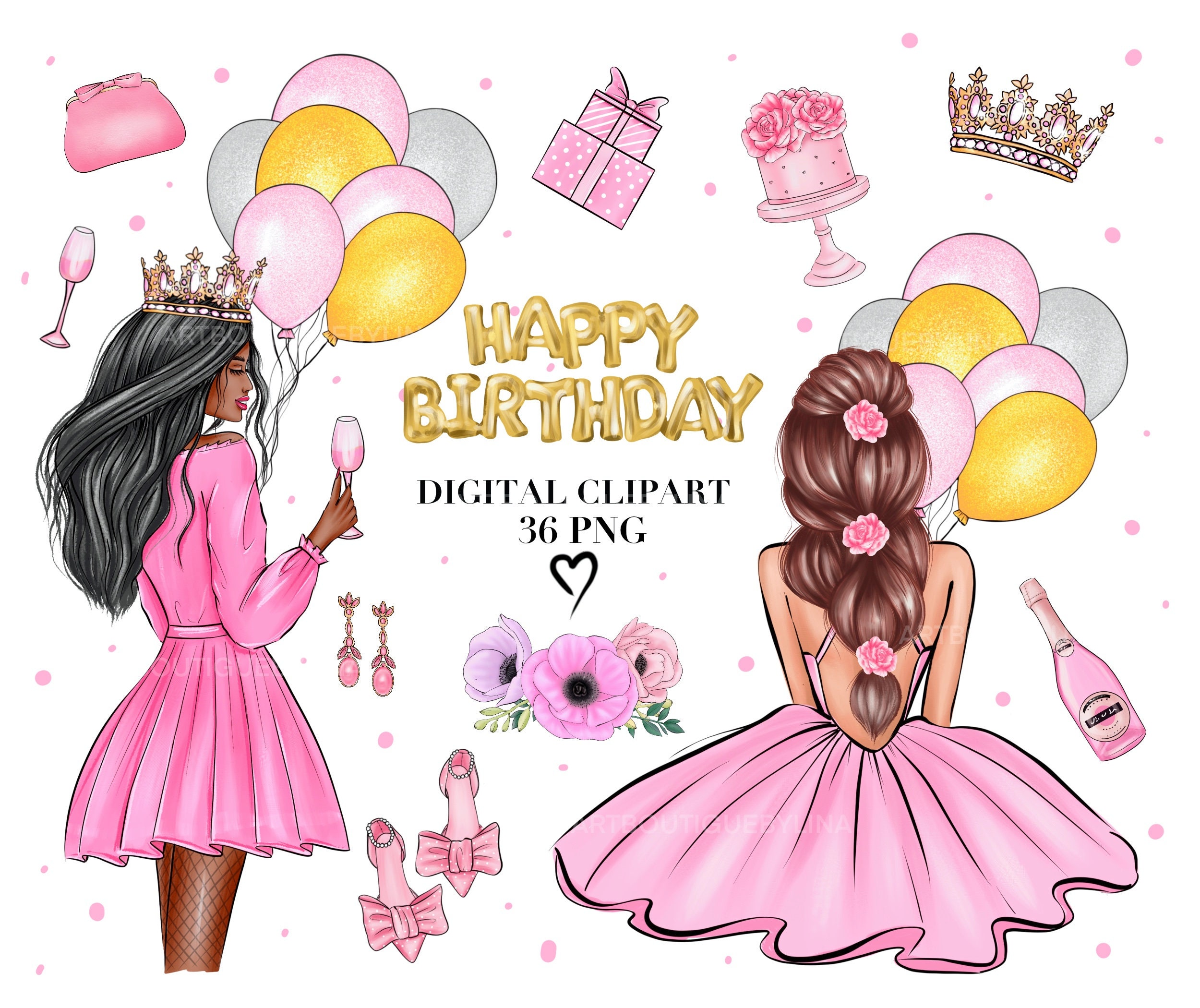 Birthday Clipart Fashion Illustration Birthday Party Clip - Etsy