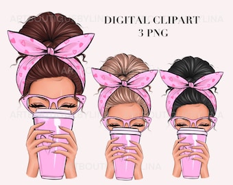 Chica de café PNG, diseño rosa para amantes del café (descarga digital)
