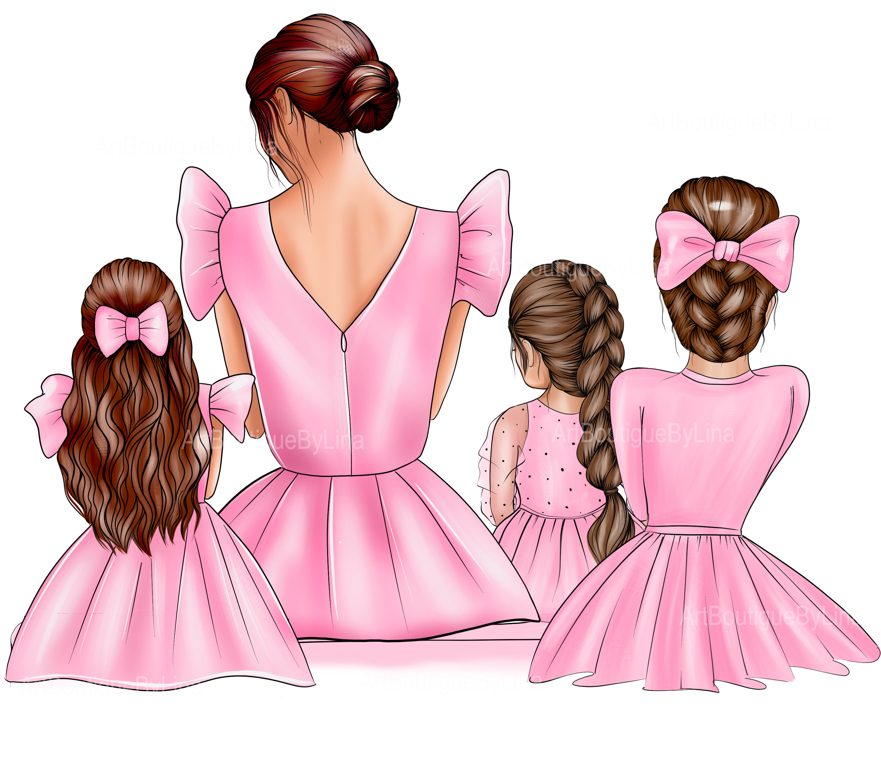 Mother daughters clipart mom 3 girls clipart mom clipart Etsy
