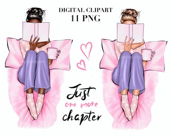 Clipart de Garota Rata de Biblioteca: Leitura de Livros, Gráficos de Planejador (Download Digital PNG)