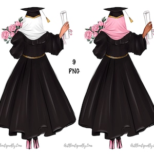 Clipart di laurea musulmana: laureate in hijab 2026 (download digitale PNG)