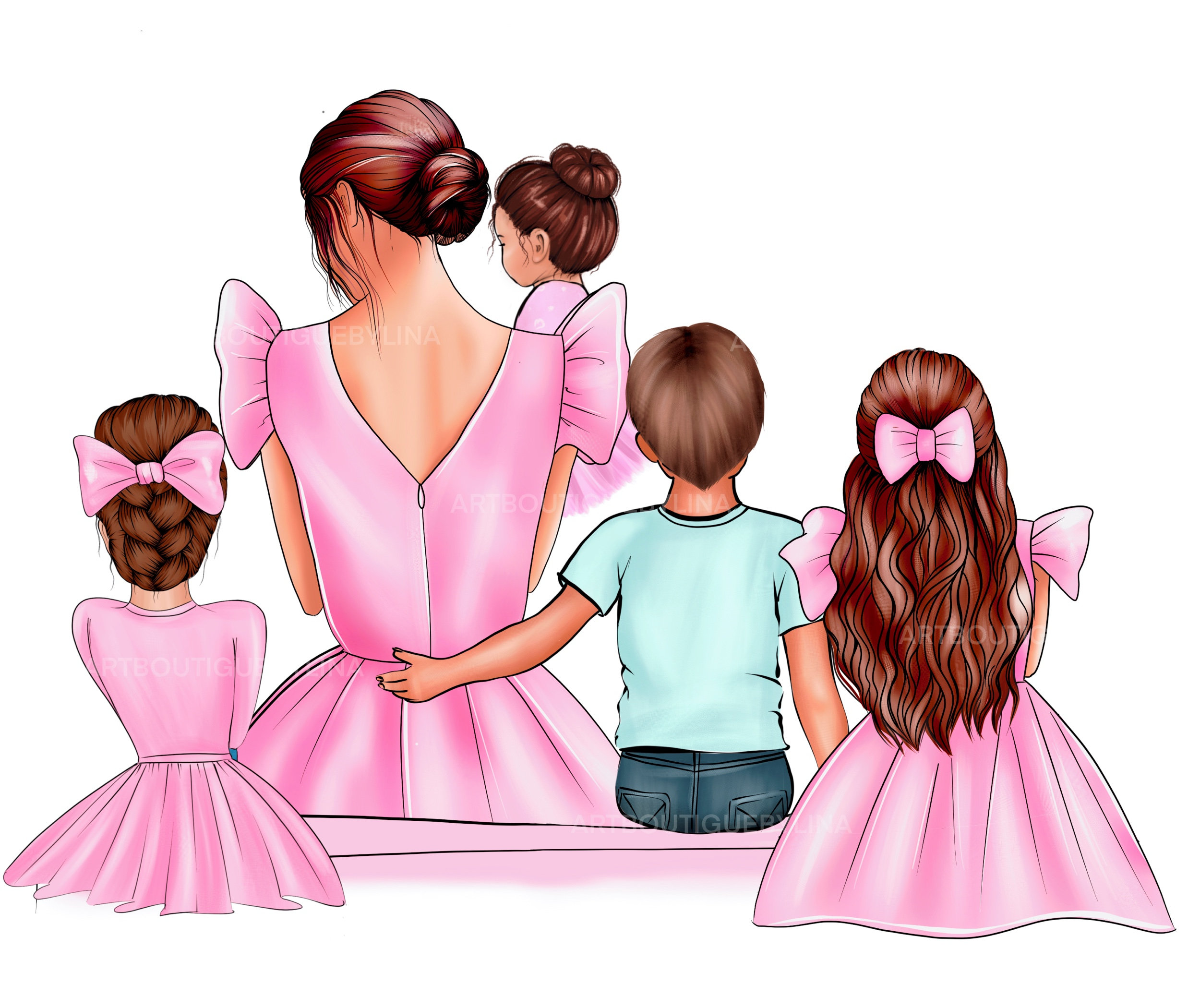 Mother Daughters and Son Clipart Mom 3 Girls Clipart and 1 Etsy
