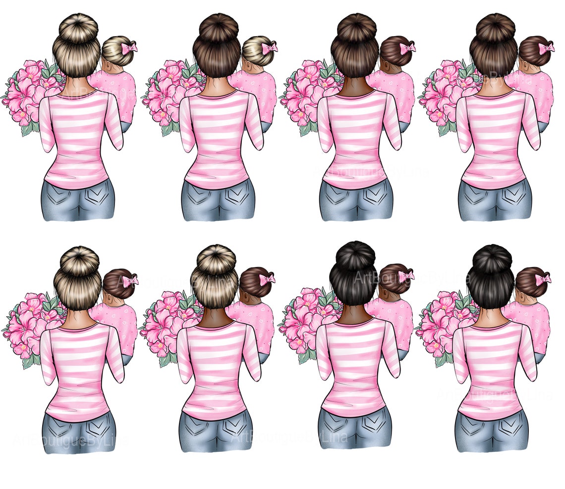 Mother daughter clipart mom girl clipart mom clipart mommy | Etsy