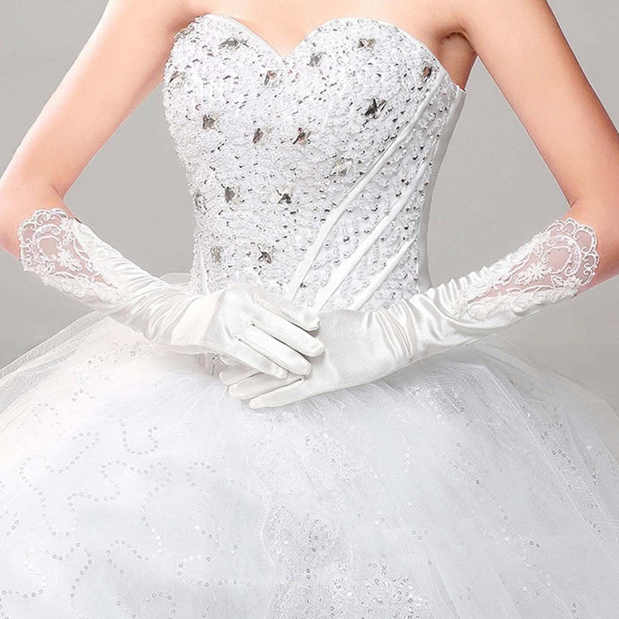 Long Bridal Gloves Wedding Gloves White Gloves Lace Edge Etsy