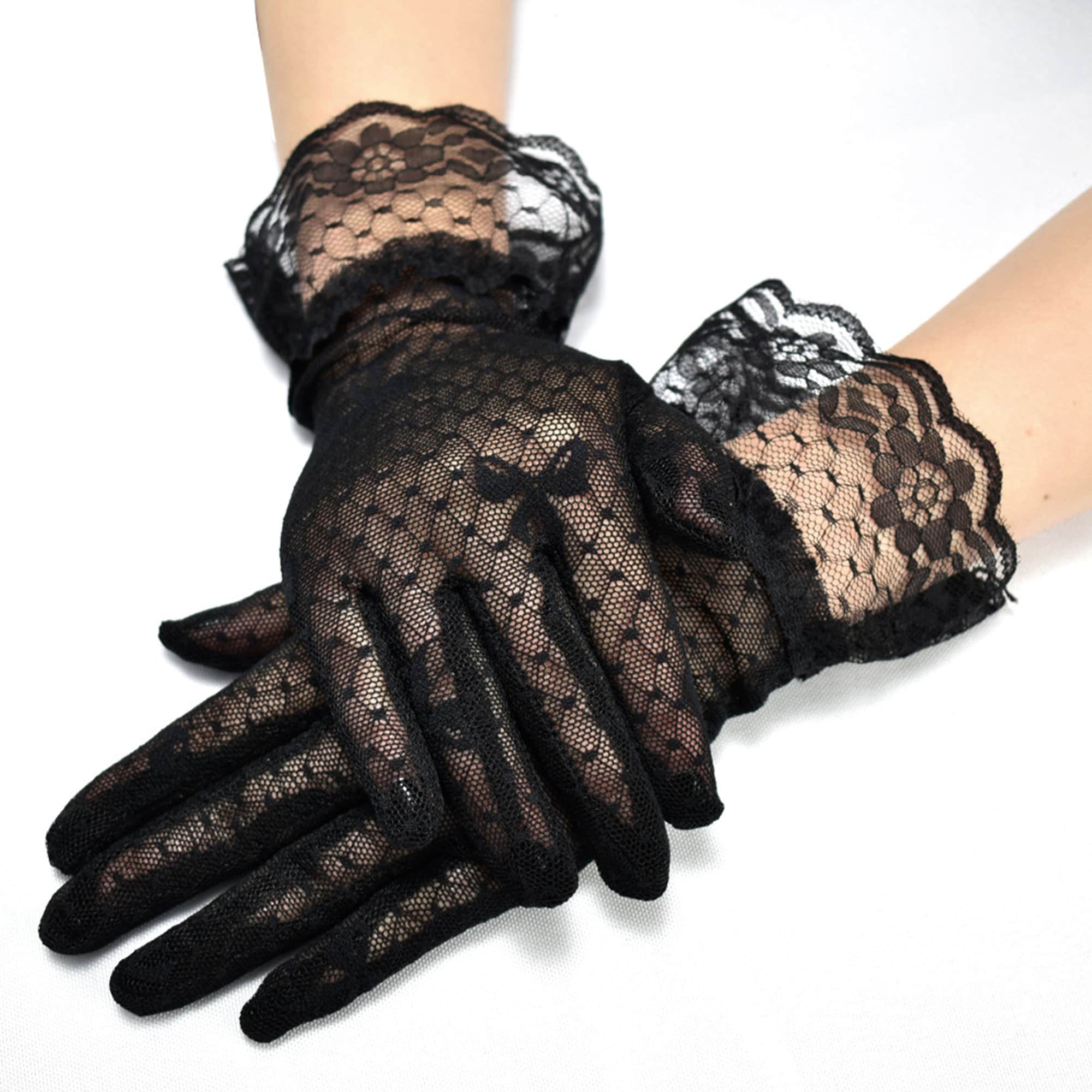 Black Lace Bridal Gloves Mesh Wedding Gloves Lattice Mesh Etsy