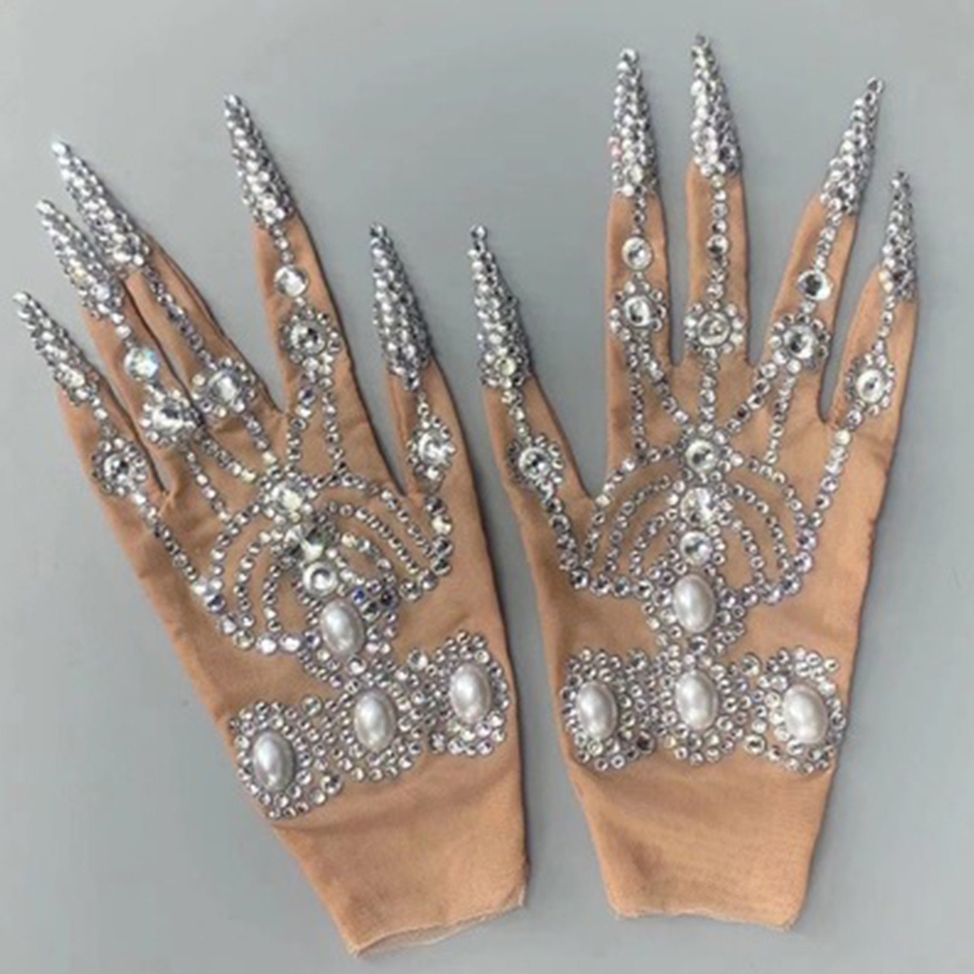 Diamond Nail GlovesLuxury Rhinestone GlovesStage Performance Etsy